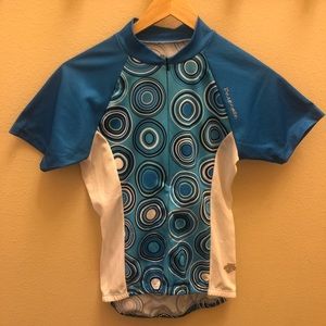 Descente size S blue & white cycle jersey